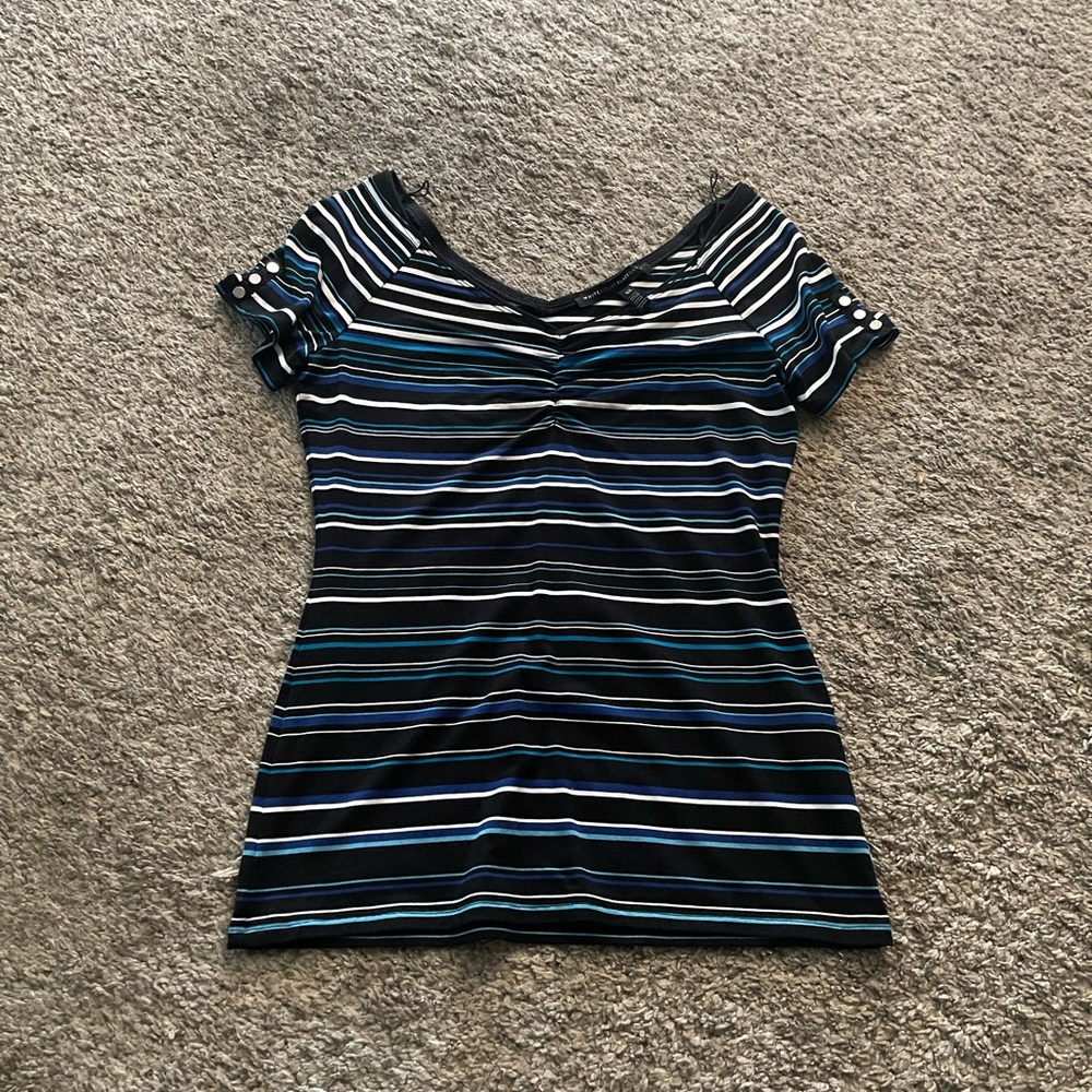 White House Black Market Striped V-Neck Shirt - Size XS